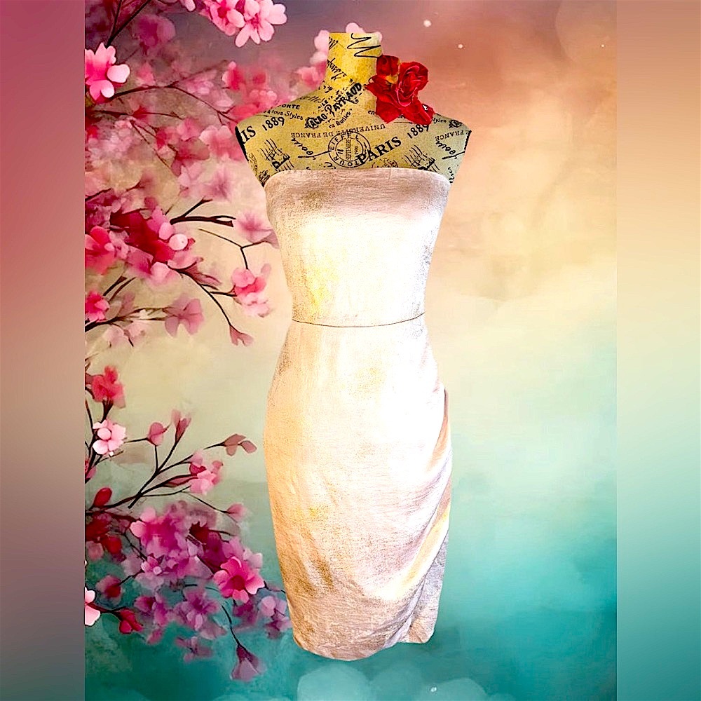 Express vintage silk Strapless Sheath Dress in Pale Pink